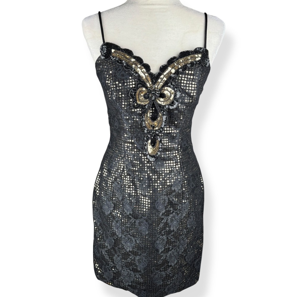 Loralie Vintage 80s 90s Sequin Mini Dress Womens Size 10 Hollywood Glam Prom USA